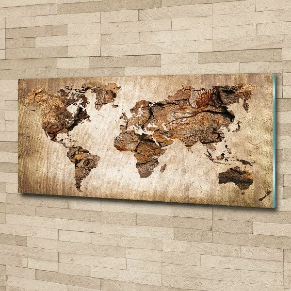 Pintura en acrílico horizontal Mapa del mundo de madera