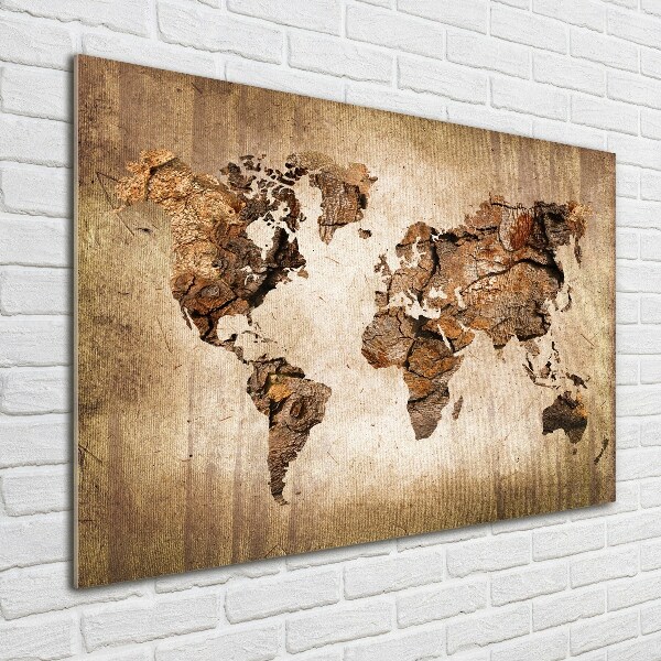 Pintura en acrílico horizontal Mapa del mundo de madera