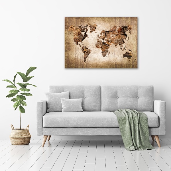 Pintura en acrílico horizontal Mapa del mundo de madera