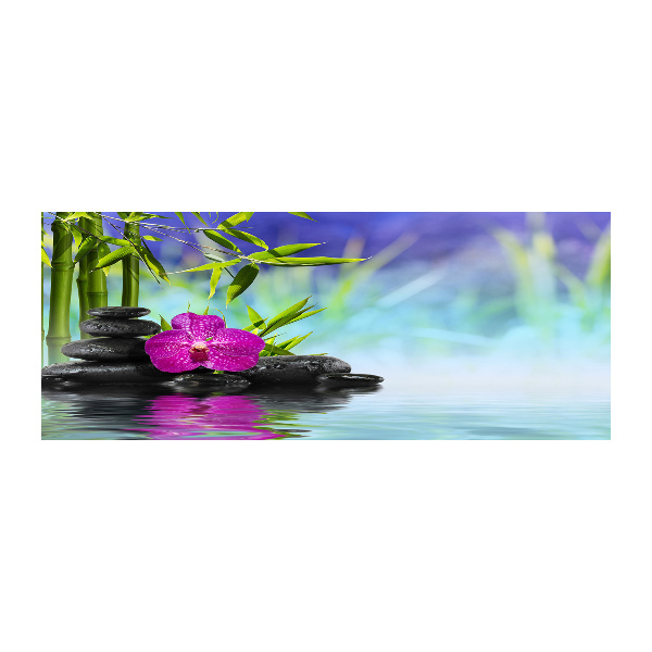 Foto obraz szkło akryl Orchidea bambus