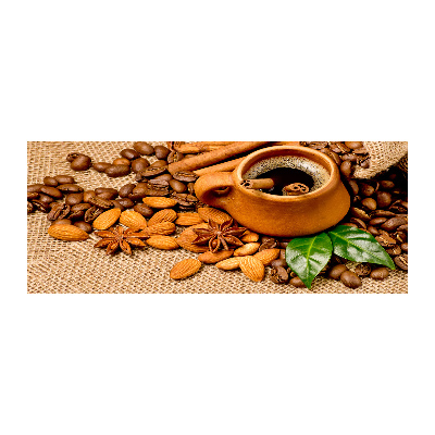 Pintura en acrílico horizontal Granos de café y una taza