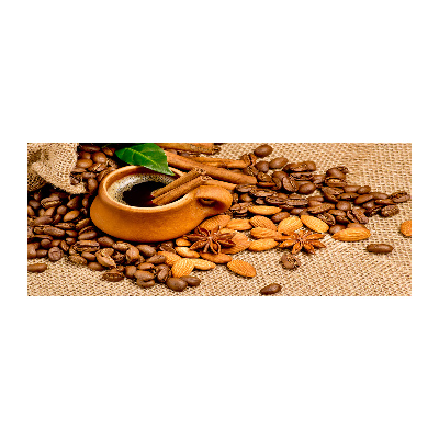 Cuadro metacrilato horizontal Granos de café y una taza