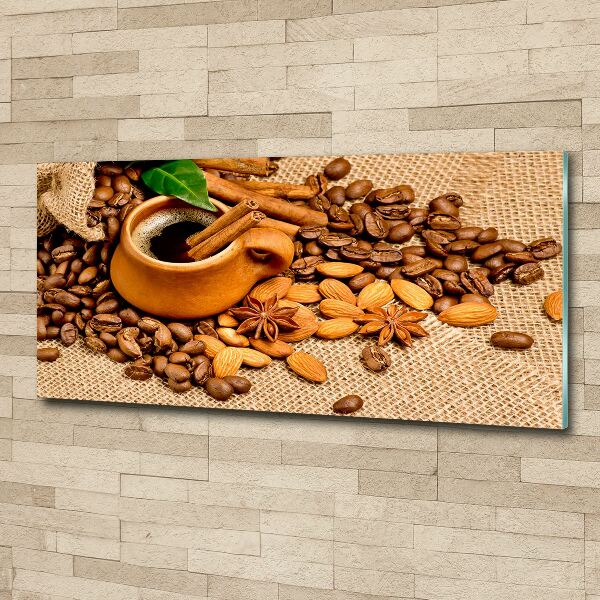 Cuadro metacrilato horizontal Granos de café y una taza