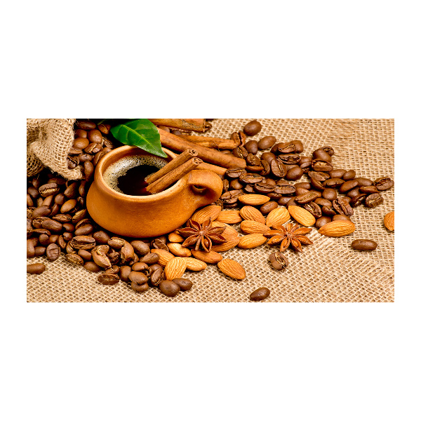 Cuadro metacrilato horizontal Granos de café y una taza
