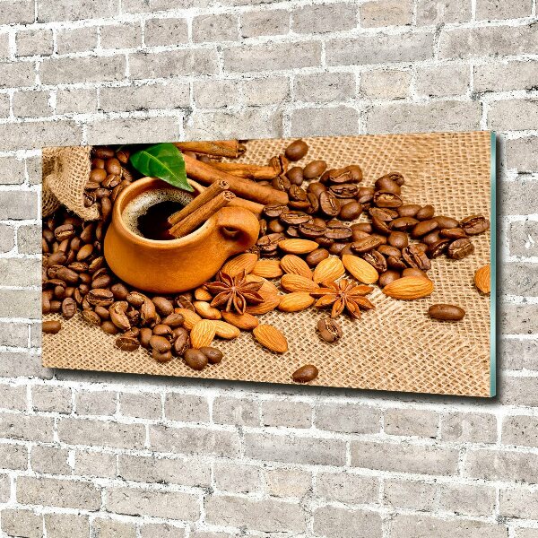 Cuadro metacrilato horizontal Granos de café y una taza