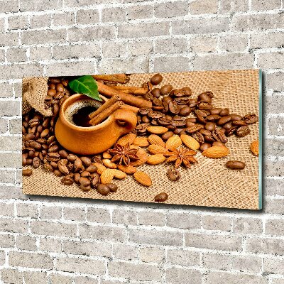 Cuadro metacrilato horizontal Granos de café y una taza