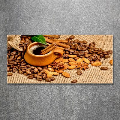 Cuadro metacrilato horizontal Granos de café y una taza