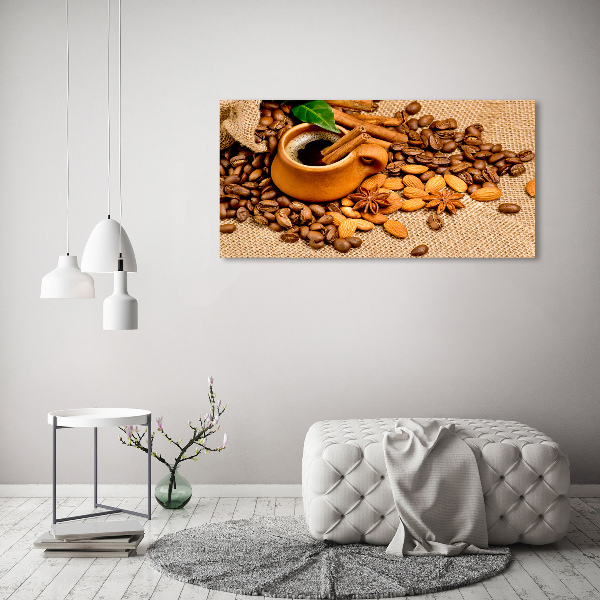 Cuadro metacrilato horizontal Granos de café y una taza
