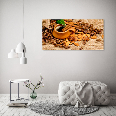 Cuadro metacrilato horizontal Granos de café y una taza