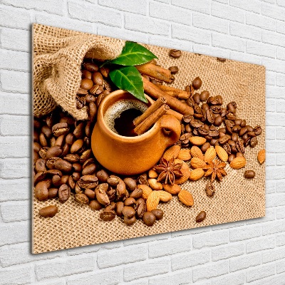 Cuadro metacrilato horizontal Granos de café y una taza