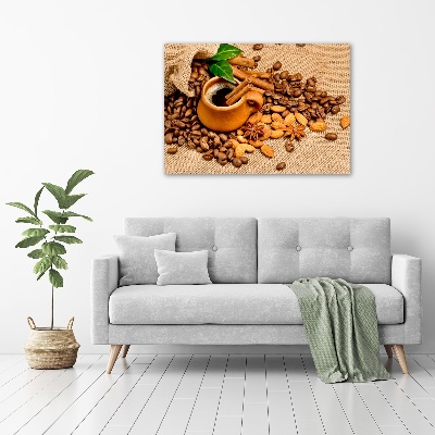 Cuadro metacrilato horizontal Granos de café y una taza