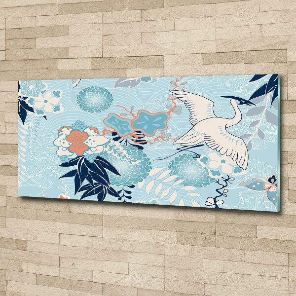 Foto en metacrilato horizontal Grulla y flores