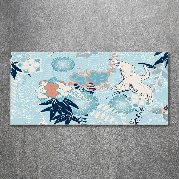 Foto en metacrilato horizontal Grulla y flores