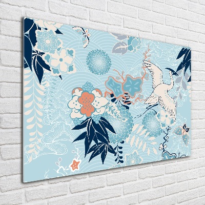 Foto en metacrilato horizontal Grulla y flores