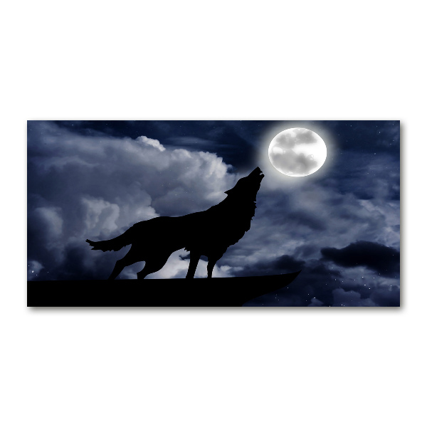 Pintura en acrílico horizontal El lobo aullador de la luna llena