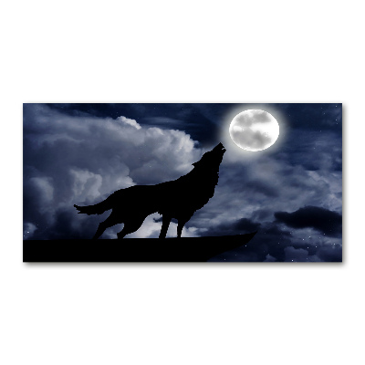 Pintura en acrílico horizontal El lobo aullador de la luna llena