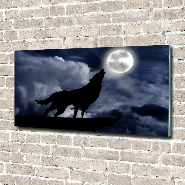 Pintura en acrílico horizontal El lobo aullador de la luna llena