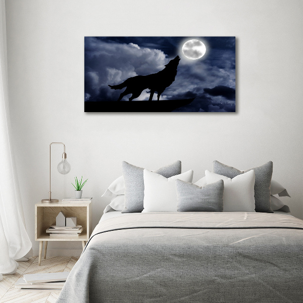 Pintura en acrílico horizontal El lobo aullador de la luna llena