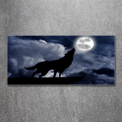 Pintura en acrílico horizontal El lobo aullador de la luna llena