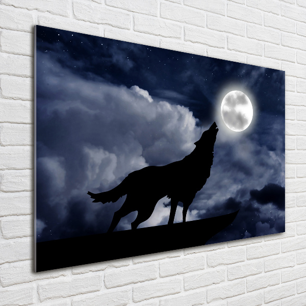 Pintura en acrílico horizontal El lobo aullador de la luna llena