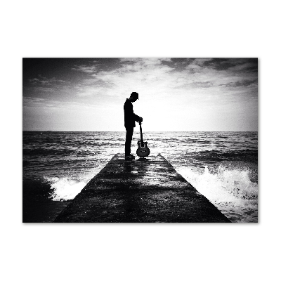 Cuadro acrílico horizontal Guitarrista en el muelle