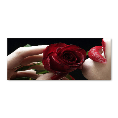 Cuadro metacrilato horizontal Mujer con una rosa