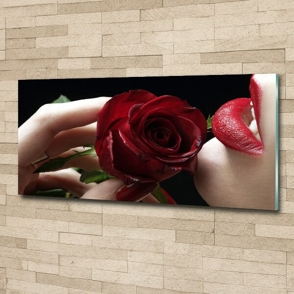 Cuadro metacrilato horizontal Mujer con una rosa
