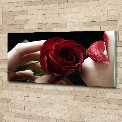 Cuadro metacrilato horizontal Mujer con una rosa