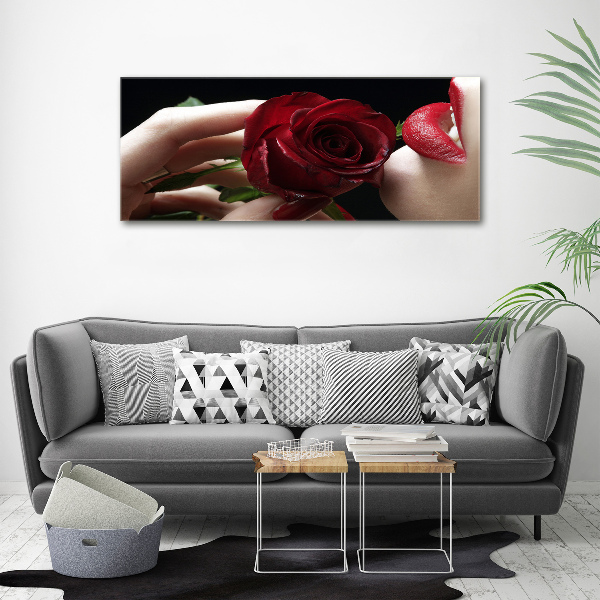 Cuadro metacrilato horizontal Mujer con una rosa
