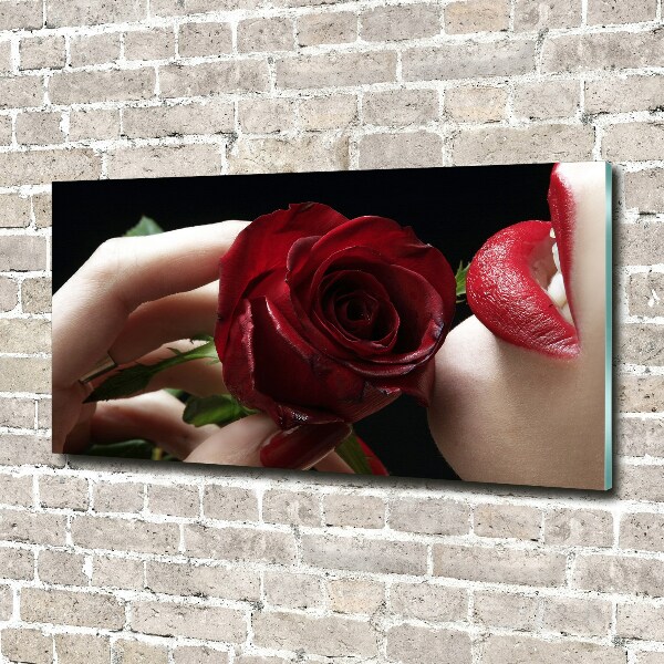 Cuadro metacrilato horizontal Mujer con una rosa