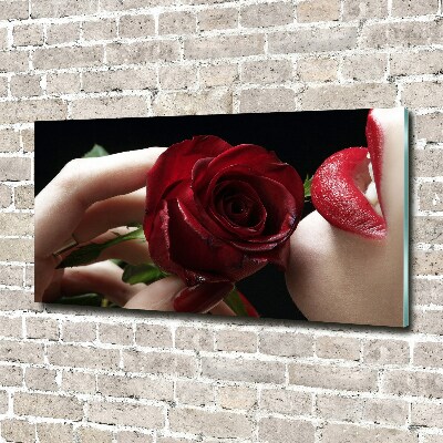 Cuadro metacrilato horizontal Mujer con una rosa
