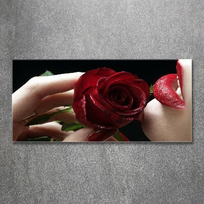 Cuadro metacrilato horizontal Mujer con una rosa