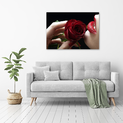 Cuadro metacrilato horizontal Mujer con una rosa