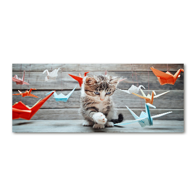 Cuadro acrílico horizontal Pájaros gato hechos de papel