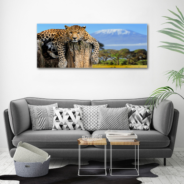 Pintura en acrílico horizontal Leopardo en un tocón de árbol