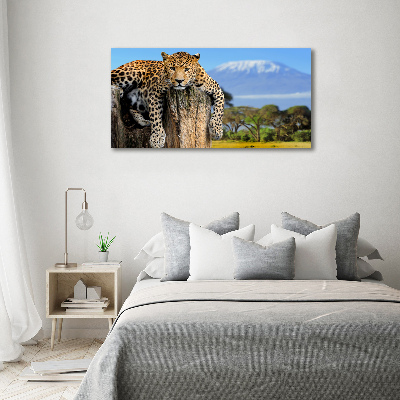 Pintura en acrílico horizontal Leopardo en un tocón de árbol