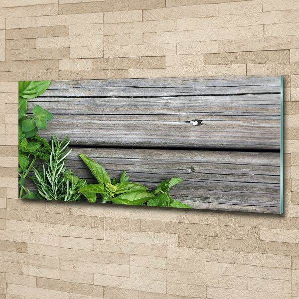 Cuadro acrílico horizontal Fondo de hierbas de madera