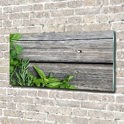 Cuadro acrílico horizontal Fondo de hierbas de madera
