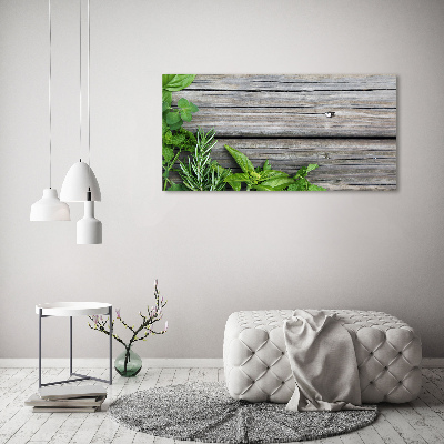 Cuadro acrílico horizontal Fondo de hierbas de madera