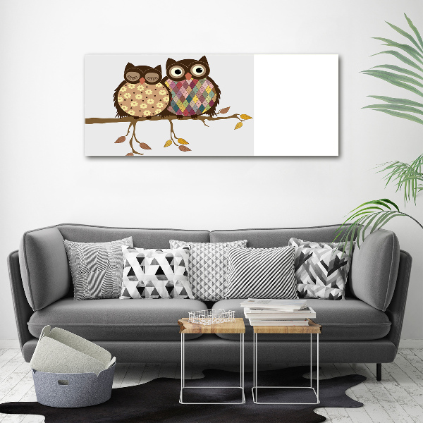 Cuadro acrílico horizontal Dos búhos en una rama