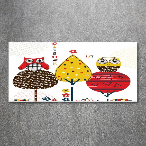 Cuadro acrílico horizontal Búhos en un árbol