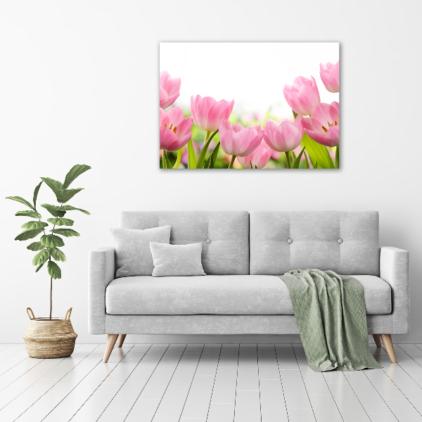 Pintura en acrílico horizontal tulipanes rosados