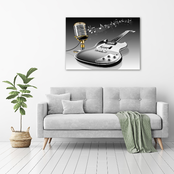 Pintura en acrílico horizontal Guitarra y micrófono