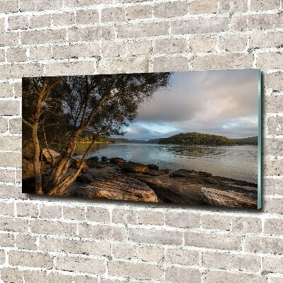 Pintura en acrílico horizontal Un árbol junto al río