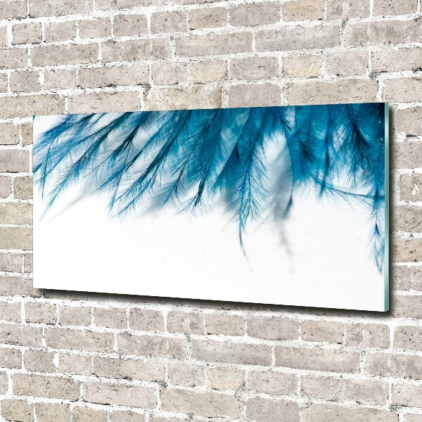 Pintura en acrílico horizontal plumas azules