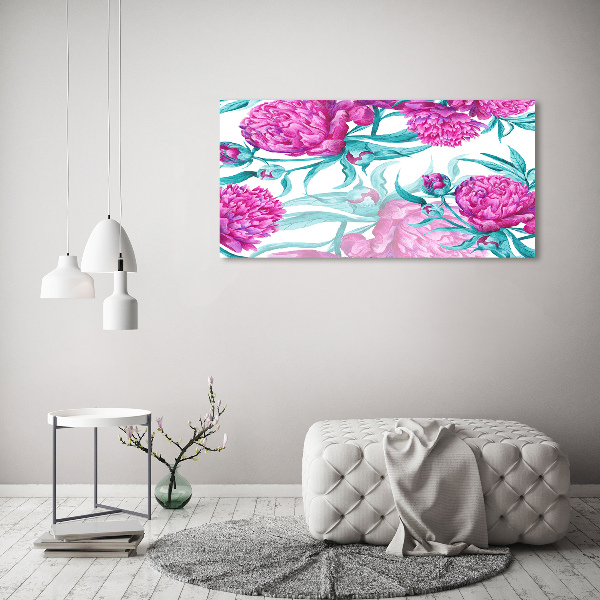 Pintura en acrílico horizontal Peonías rosas