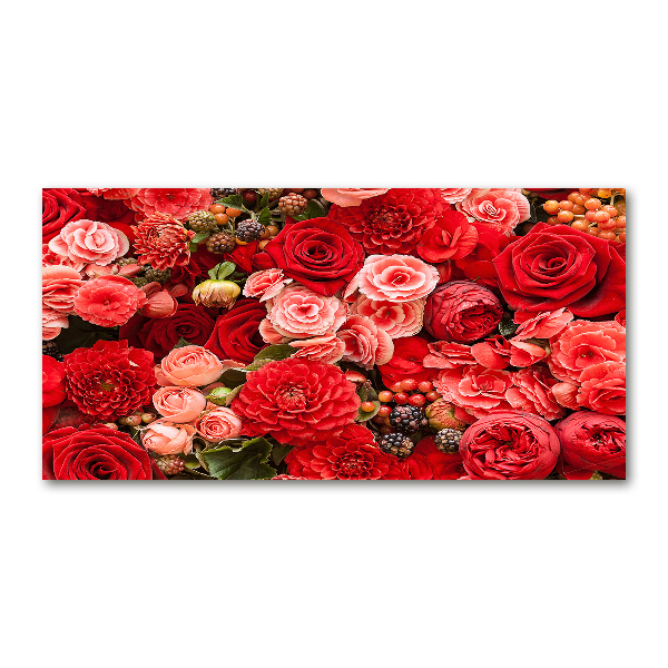 Cuadro acrílico horizontal flores rojas