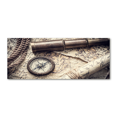 Pintura en acrílico horizontal Brújula mapa lupa