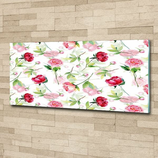 Cuadro acrílico horizontal Peonías rosas