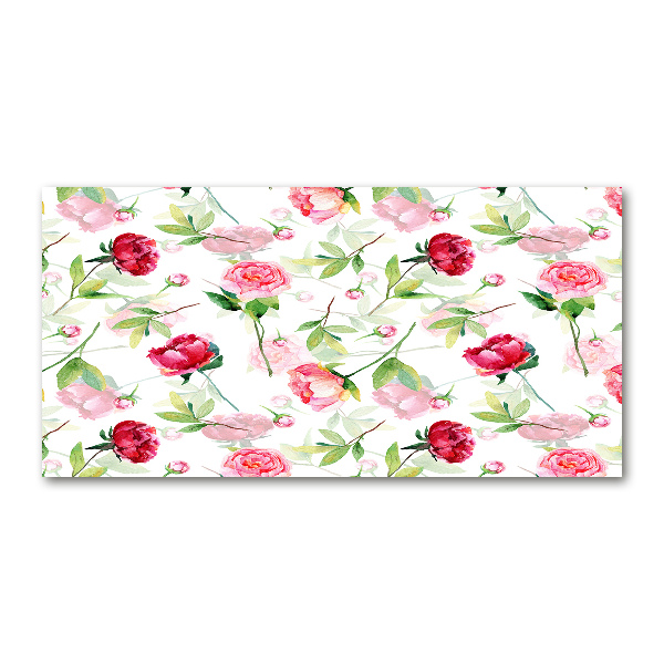 Cuadro acrílico horizontal Peonías rosas